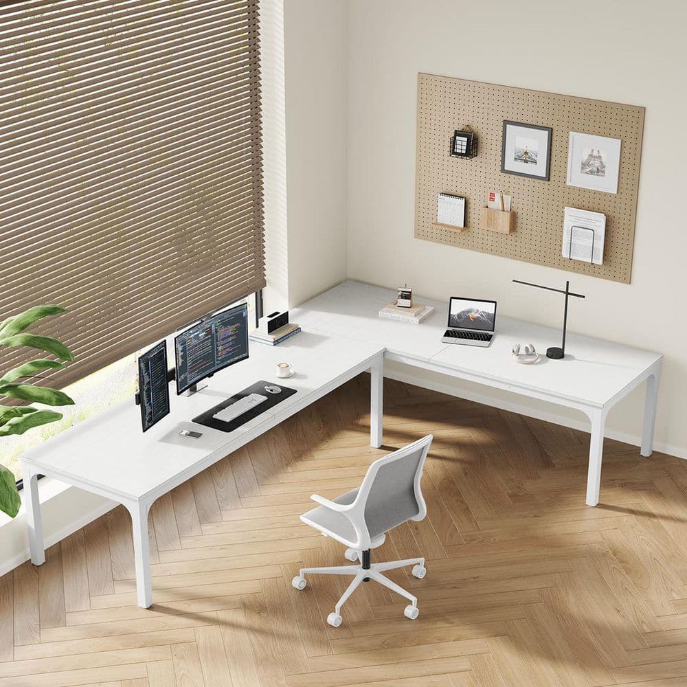 Moronia 78. 7 in. 2-Person Desk, White Extra Long Computer Writing Desk with Metal Legs for Home Office
