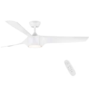 56 in. Integrated Dimmable LED Outdoor Matte White Ceiling Fan with Light Kit, DC Motor, Downrod and Remote Control