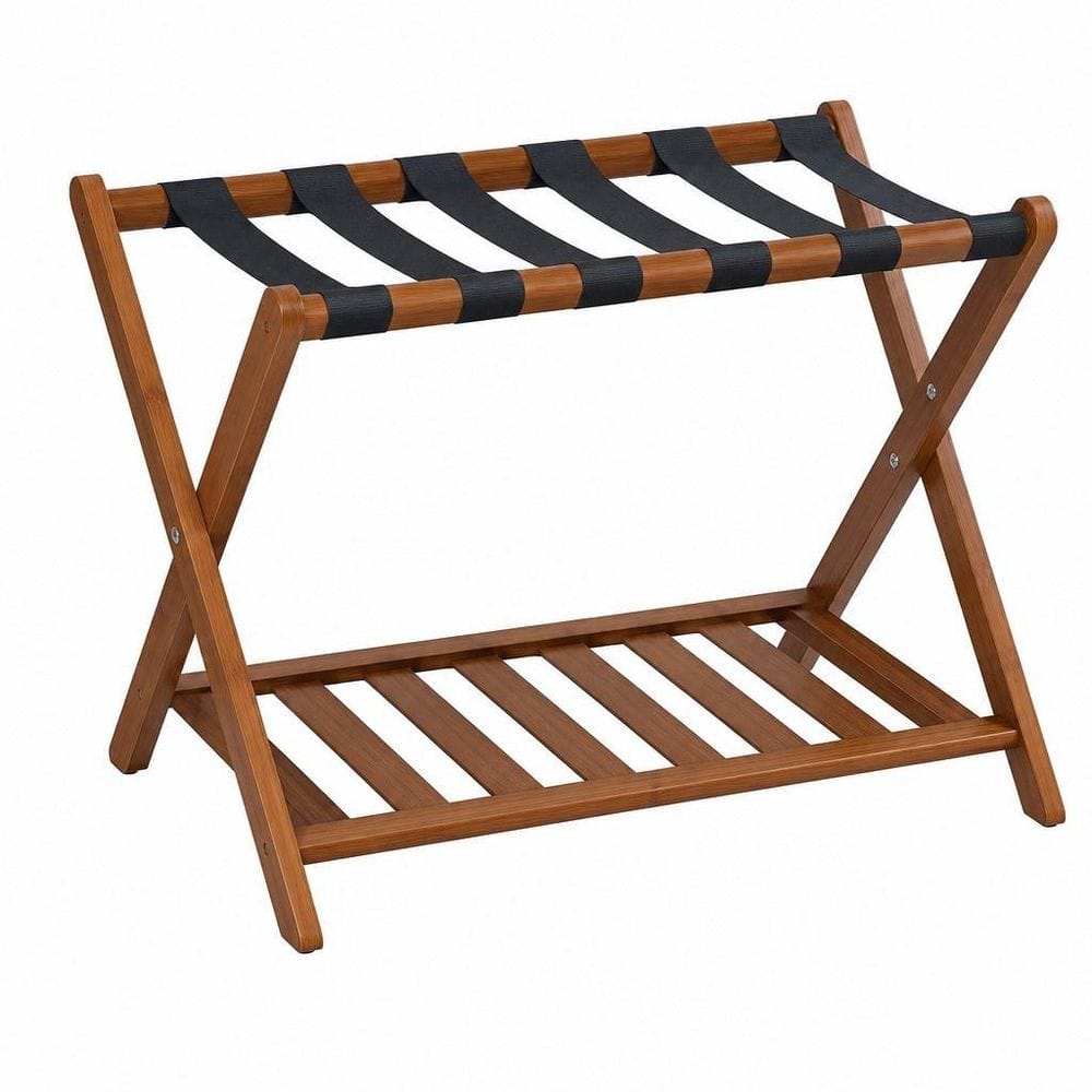 Wudkey Fully Assembled Walnut Bamboo Luggage Rack with Shoe Shelf