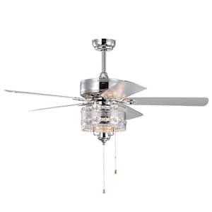 52 in. Indoor White Housing Color Classical Crystal Ceiling Fan Lamp 5 with Reversible Blades for Living Room