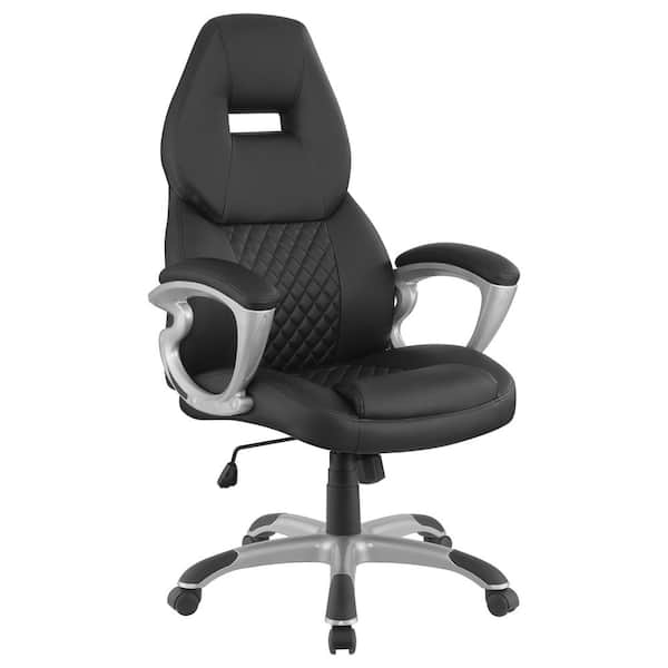Coaster Bruce Faux Leather Adjustable Height Office Chair in Black and Silver with Arms