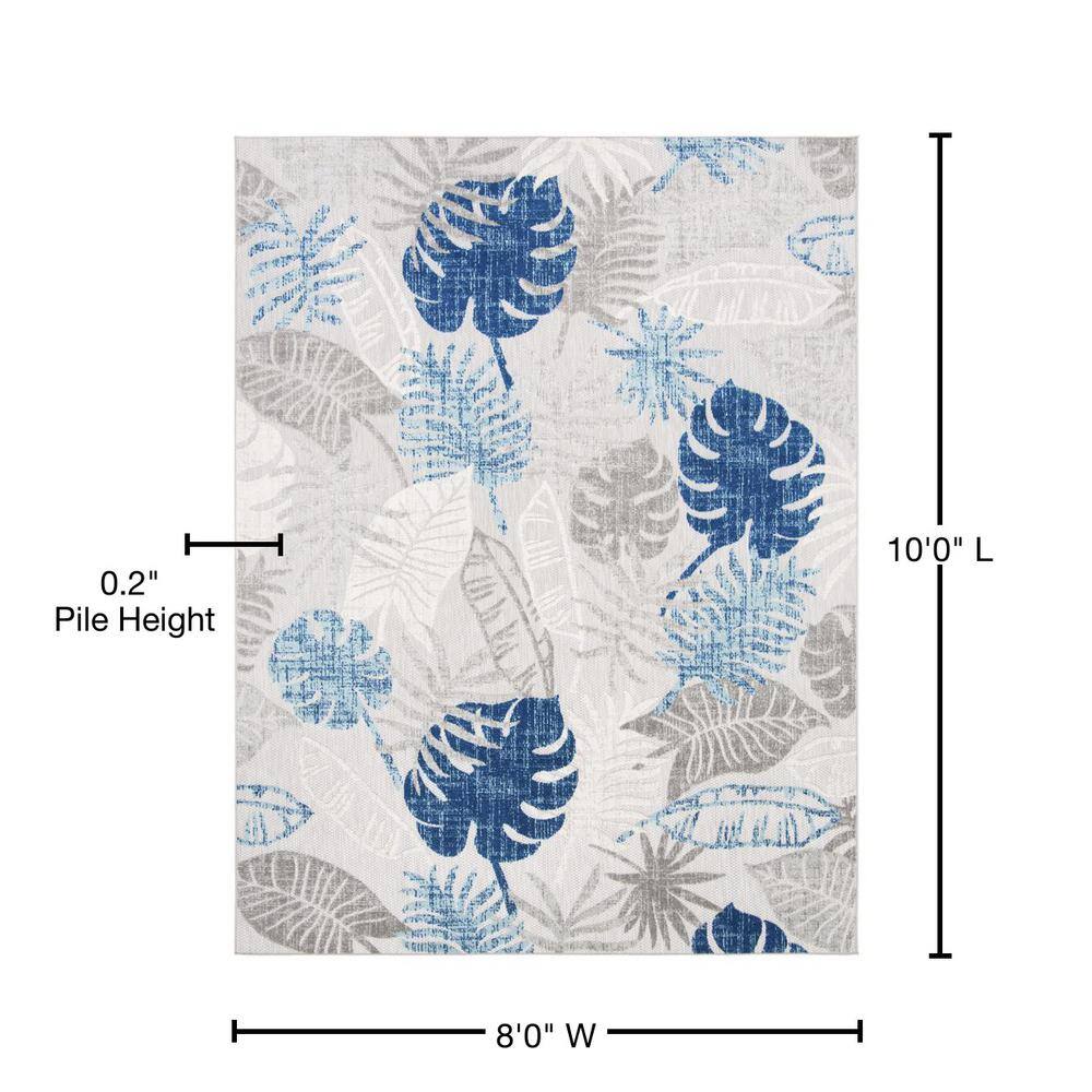 Gray Floral Synthetic 8' x 10' Non-slip Rectangular Rug