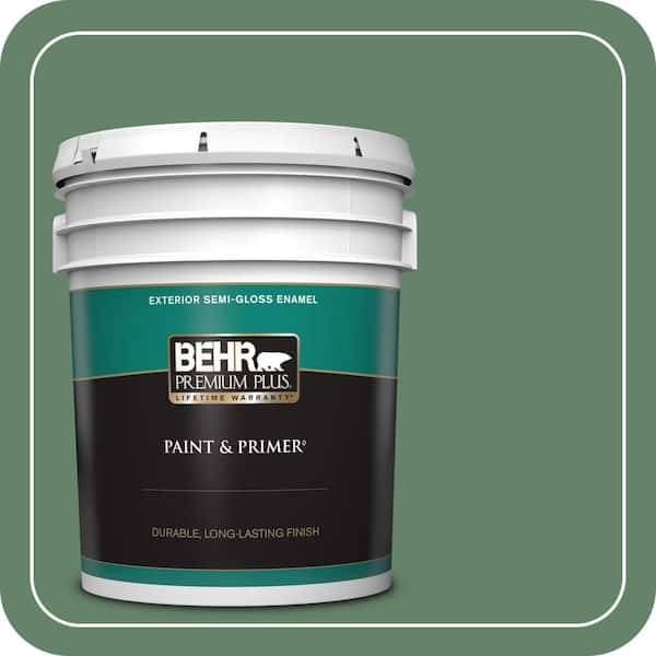 BEHR PREMIUM PLUS 5 gal. #BIC-55 Garden Greenery Semi-Gloss Enamel Exterior Paint & Primer