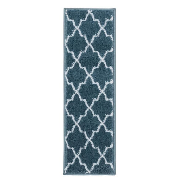 SUSSEXHOME Trellisville Collection Teal 9 in. x 28 in. Polypropylene Stair Tread Cover (Set of 7)