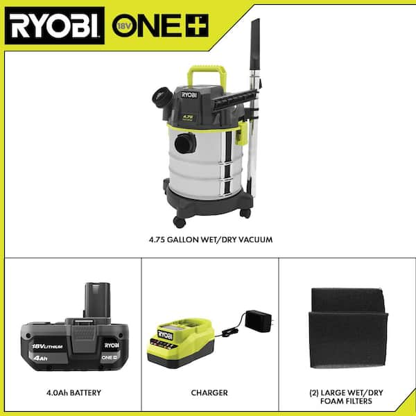 Ryobi One+ 18V Cordless 4.75 Gallon Wet/Dry Vacuum PWV200 Accessory Kit w/ 1-3/8 in. Crevice Tool, Floor Nozzle, & Dust Brush