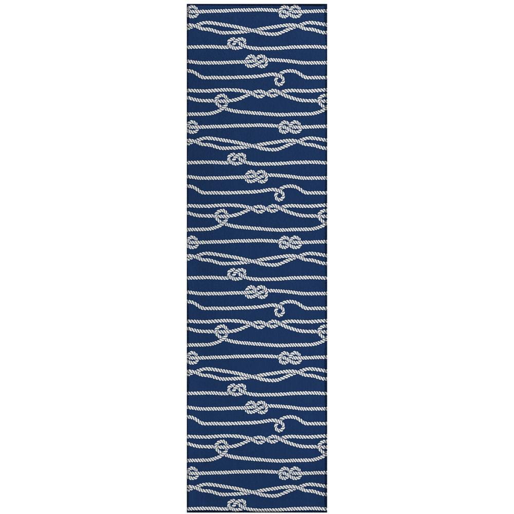 Harpswell Blue 2 ft. 3 in. x 7 ft. 6 in. Geometric Indoor/Outdoor Area Rug