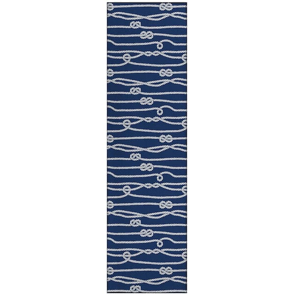 Addison Rugs Harpswell Blue 2 ft. 3 in. x 7 ft. 6 in. Geometric Indoor/Outdoor Area Rug