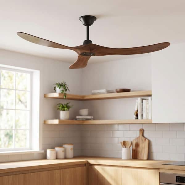 60 in. Indoor/Outdoor 3-Solid Wood Blades Propeller Ceiling Fan with Remote Control, 6-Speed, Timing Setting in Brown