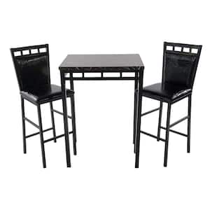 Home Source Eric 3-piece Bistro Set with Counter Height Black Faux Marble Table and 2-Textured Faux Leather Side Chairs