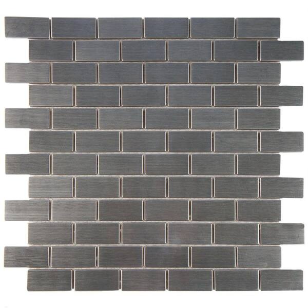 Merola Tile Meta Standard Subway 11-3/4 in. x 11-3/4 in. x 8 mm Stainless Steel Metal Over Ceramic Mosaic Tile (0.96 sq. ft./Each)