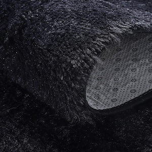 Black 2.6 ft. x 5.3 ft. Oval Fluffy Ultra Soft Carpet Area Rug