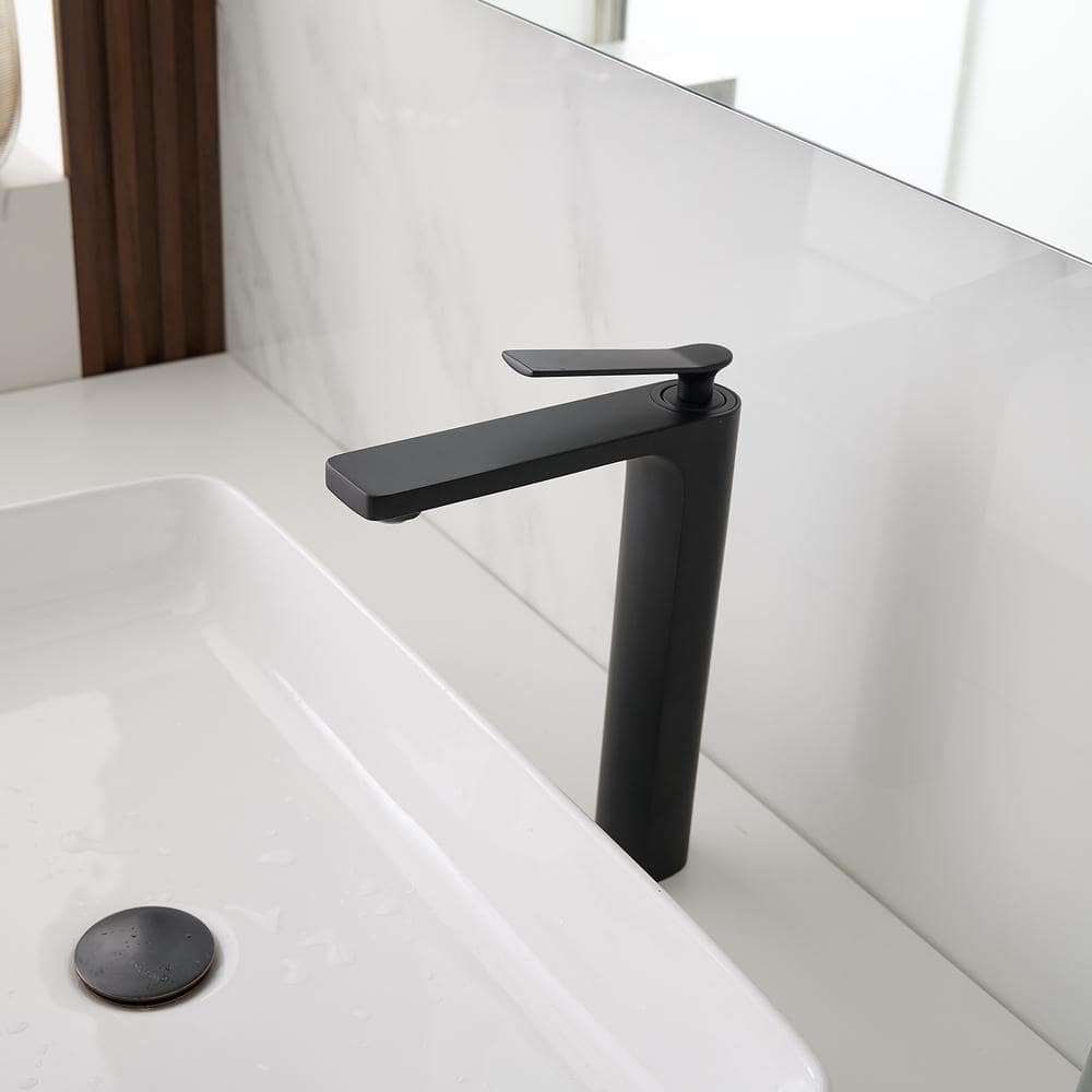 Matte Black Tall Single Handle Vessel Sink Faucet
