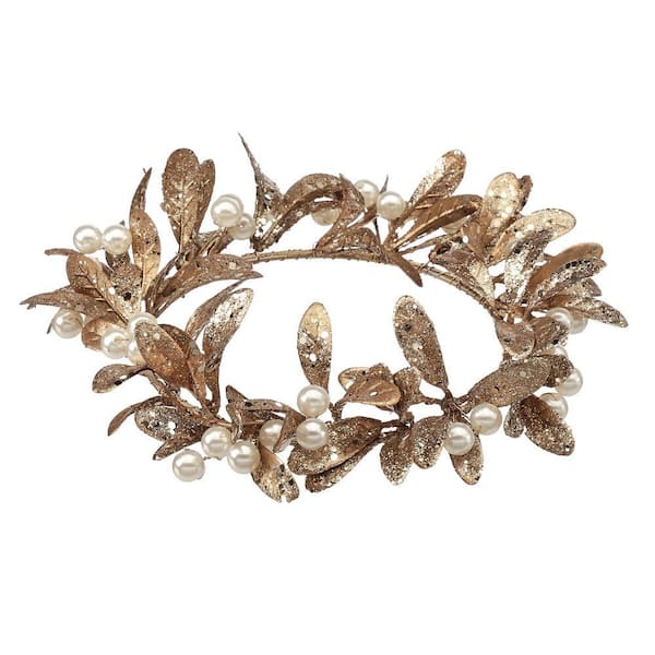 4.5 in. Pearl Gilded Leaf Candle Ring Set of 2