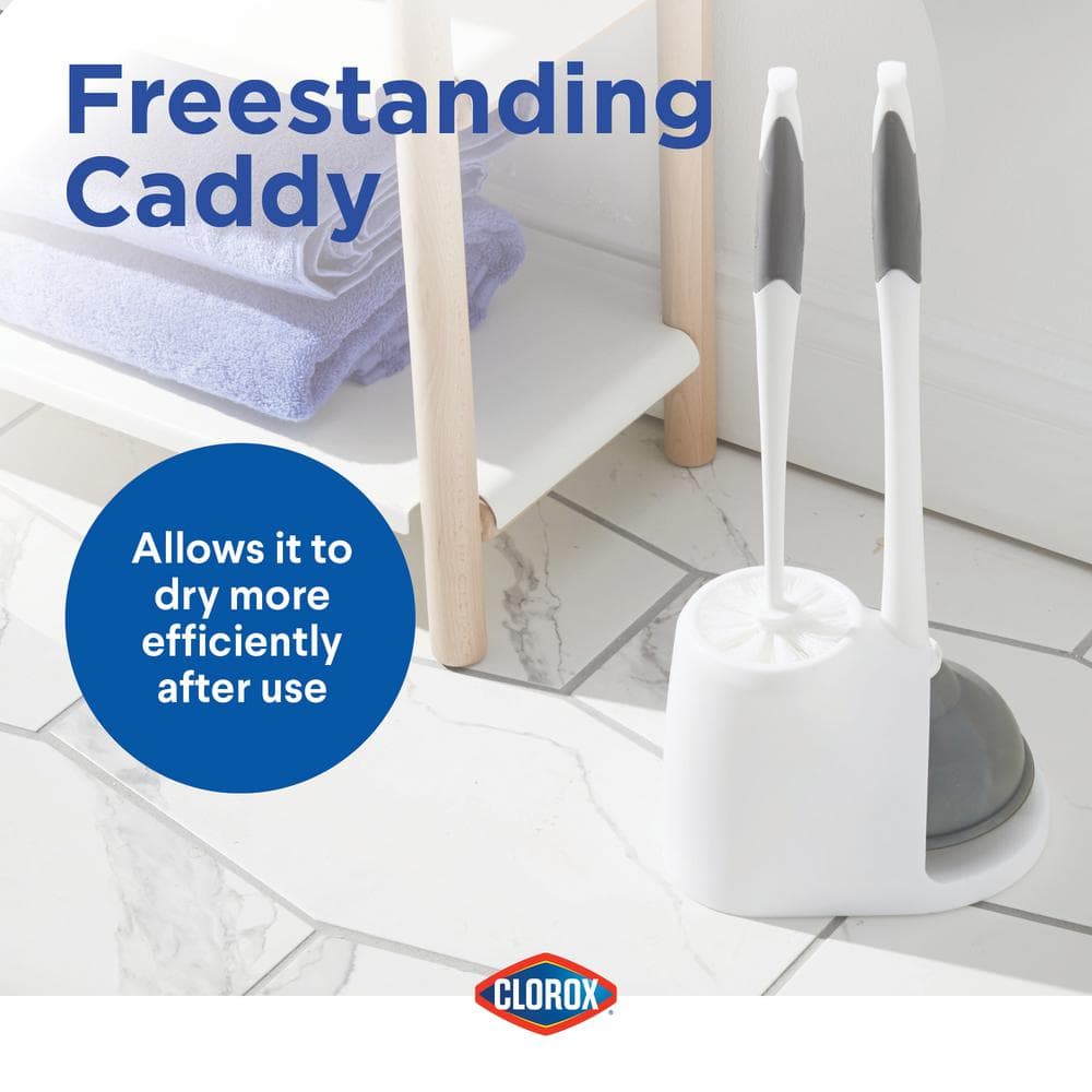 White and Black Toilet Plunger and Brush Set with Caddy