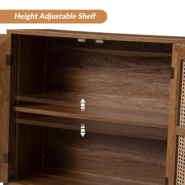 JAYDEN CREATION Ezio 3-Door Walnut Rattan Accent Cabinet with