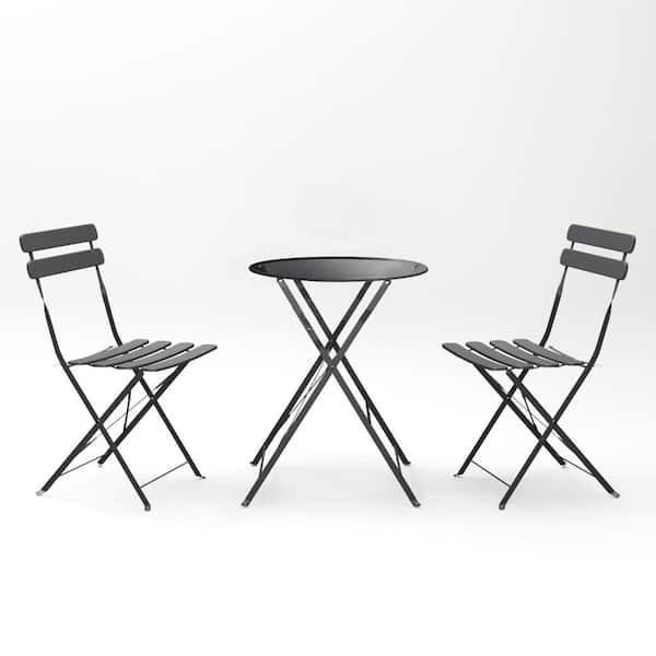 Hot Seller Folding Gray 3-Piece Metal Square Outdoor Bistro Set, Balcony Chair & Table with Fade Resistant Cushion