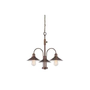 Newbury Station 3-Light Classic Old Satin Brass Chandelier with Metal Shades For Dining Rooms
