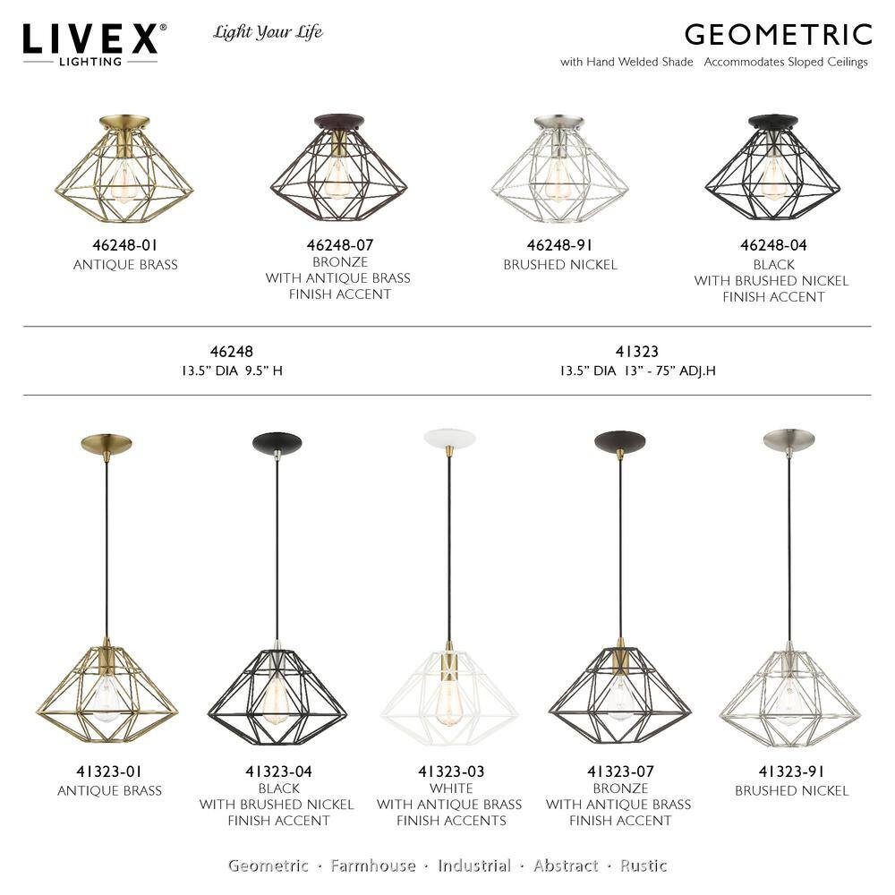 Geometric Black Nickel Glass 1-Light Flush Mount LED Fixture