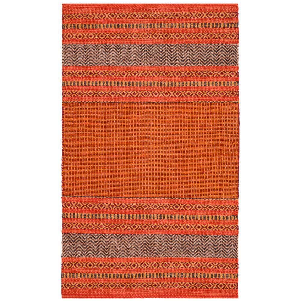 Burnt Orange and Red Handwoven Wool Cotton Striped Area Rug