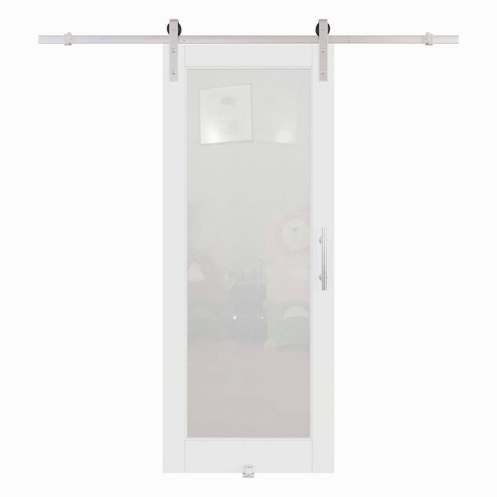 32 in. x 80 in. 1 Lite Tempered Frosted Glass White MDF Sliding Barn Door with Hardware Kit Nickel and Pantry Sticker price history on PriceWatchPro