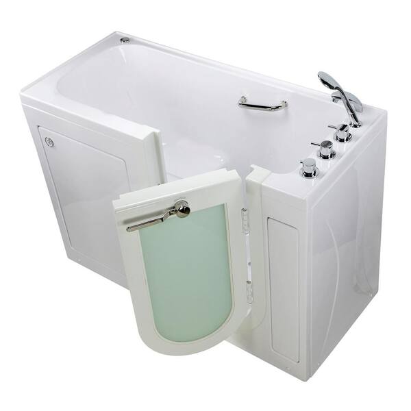 Ella Lounger 60 in. Acrylic Walk-In Air Bath Bathtub in White with Thermostatic Faucet Set, Heated Seat, RH 2 in. Dual Drain