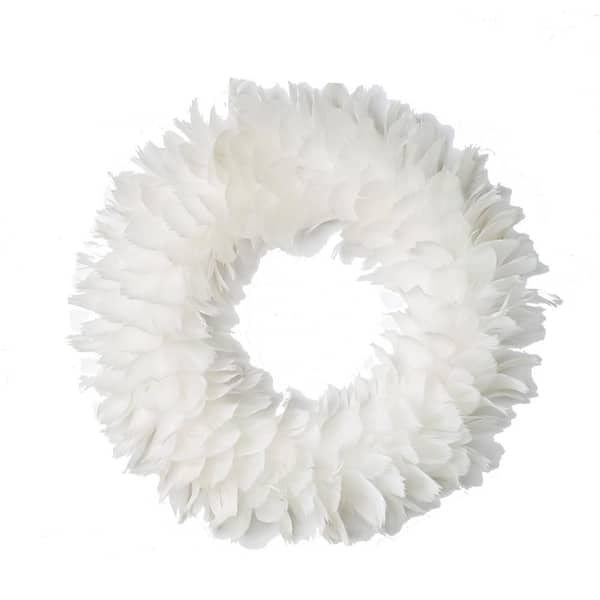 PROPLUS 17 in. Artificial Feather Wreath with Glitter Tips