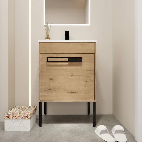 FORCLOVER 24 in. W x 18-5/16 in. D x 35-1/16 in. H Bath Vanity in Imitative Oak with White Ceramics Top