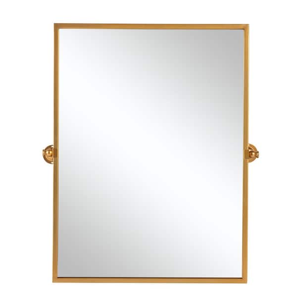 Gold 26 in W x 38 in. H Modern Rectangle Metal Framed Pivoting Mirror, Wall-Mounted for Sink & Vanity