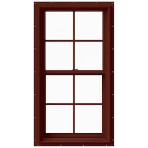25.375 in. x 48 in. W-2500 Series Red Painted Clad Wood Double Hung Window w/ Natural Interior and Screen