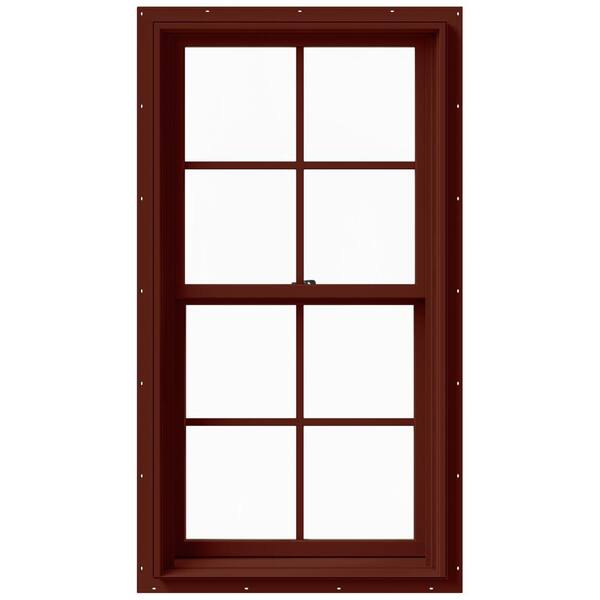 JELD-WEN 25.375 in. x 48 in. W-2500 Series Red Painted Clad Wood Double Hung Window w/ Natural Interior and Screen