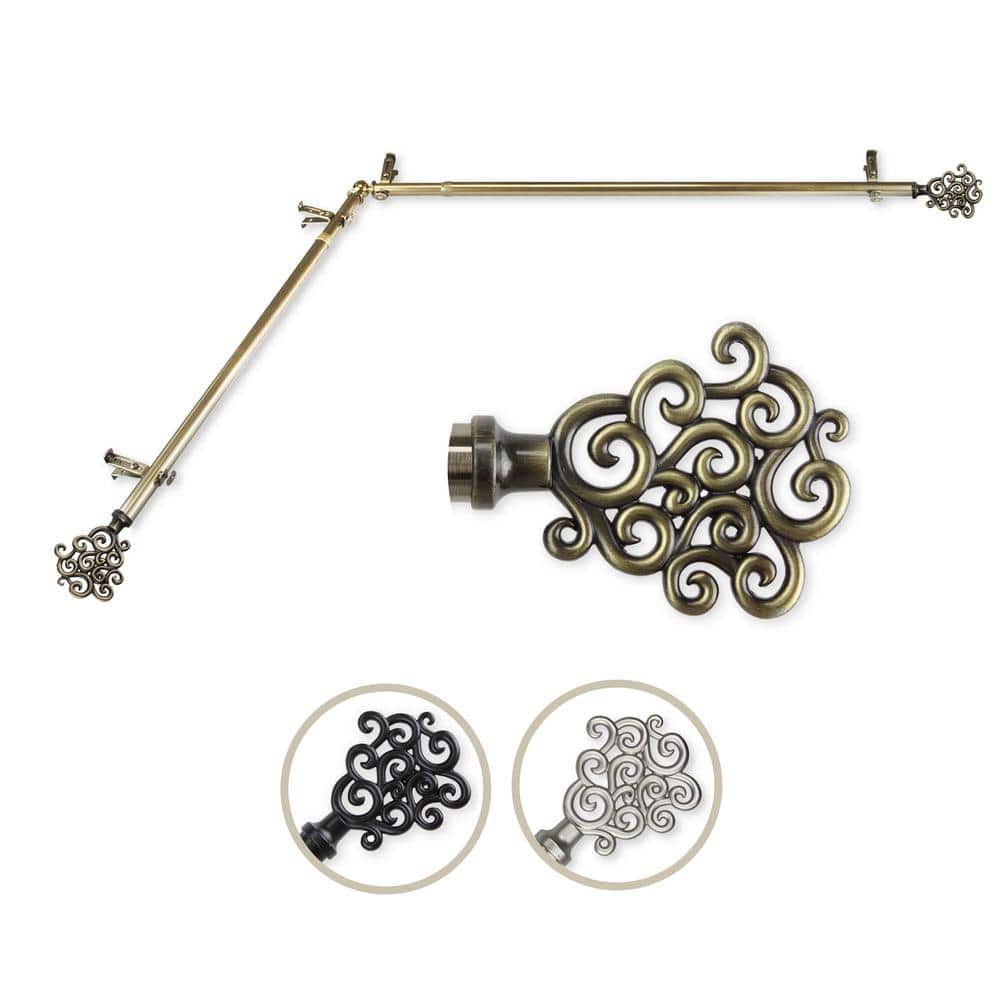 "13/16"" Dia Adjustable 66"" to 120"" Single Corner Window Curtain Rod in Antique Brass with Tidal Finials" price history on PriceWatchPro