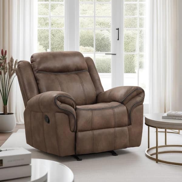 Arisa Brown and Black Faux Leather Glider Recliner Chair with Pillow Arms