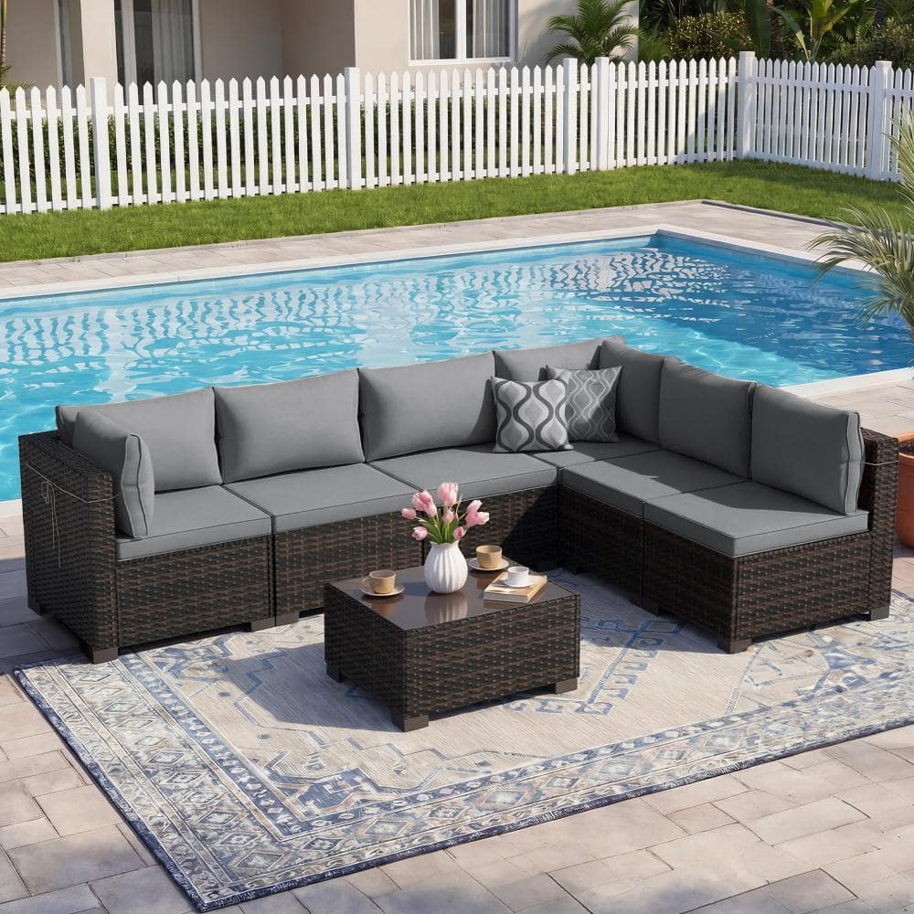 7-Piece Rattan Outdoor Patio Conversation Set, Sectional Wicker Sofa with Tea Table, Grey price history on PriceWatchPro