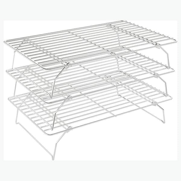 Stackable Stainless Steel Silver Cooling Rack for Cookies, Pizza, Cake, Heavy Duty Baking Rack, Oven Safe, 3-Pack