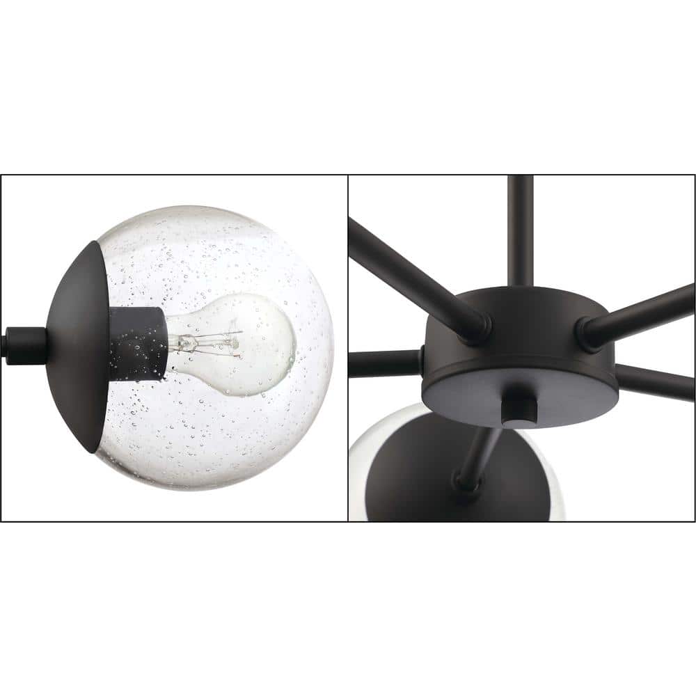Matte Black 5-Light Chandelier with Seedy Glass Shades