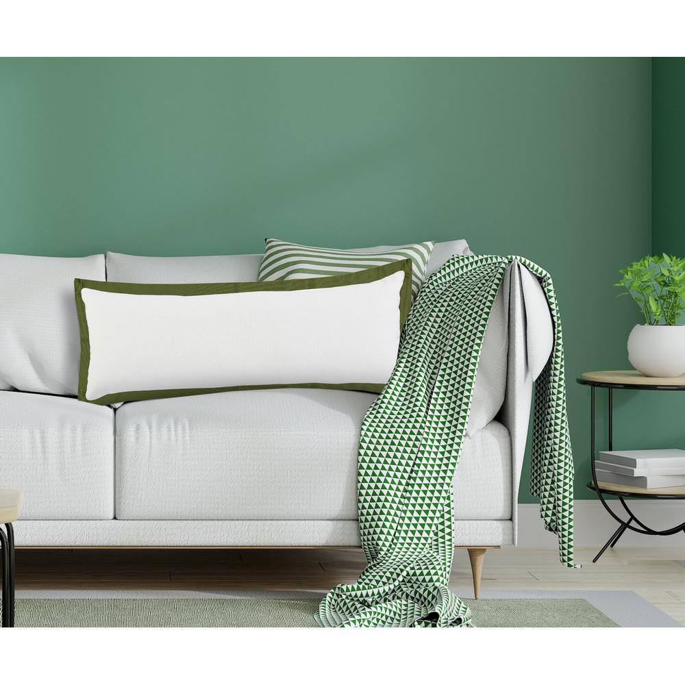 White and Green Cotton Rectangular Throw Pillow, 14" x 36"