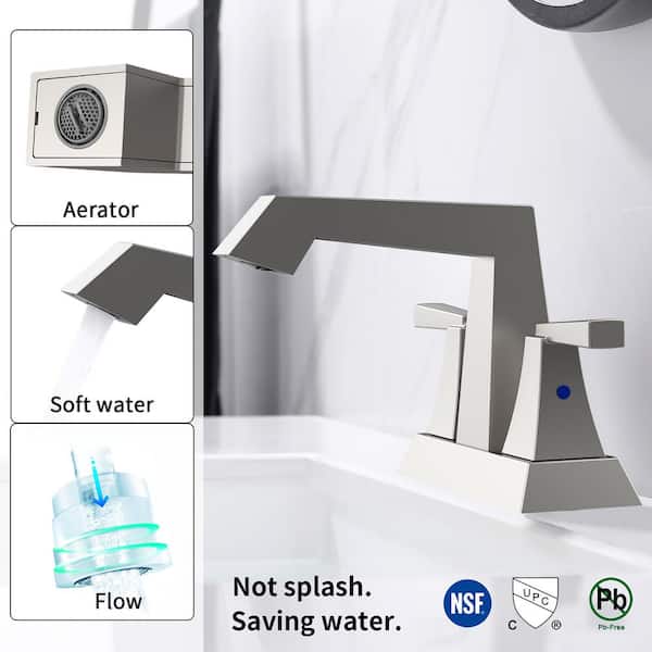 Staykiwi 4 in. Centerset Double Handle Mid Arc Bathroom Faucet with Drain Kit Included in Brushed Nickel