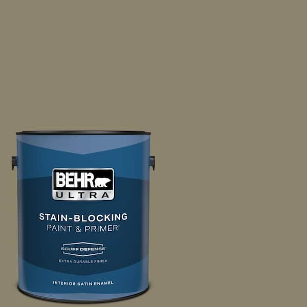 BEHR ULTRA 1 gal. #ECC-55-3 Olive Sprig Extra Durable Satin Enamel Interior Paint & Primer