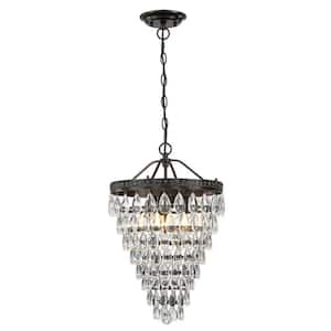 3-Light Bronze Crystal Dimmable Tiered Chandelier