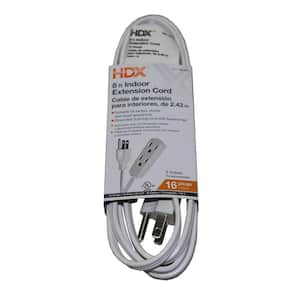 8 ft. 16/3 Indoor Banana Tap Extension Cord, White