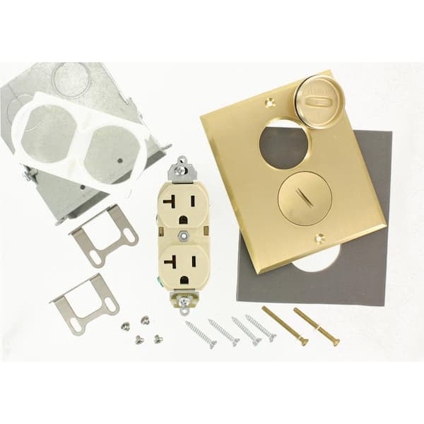 20 Amp 125 V Floor Box Assembly Duplex Outlet/Receptacle, Ivory/Brass (1-Pack) 25349-FBA