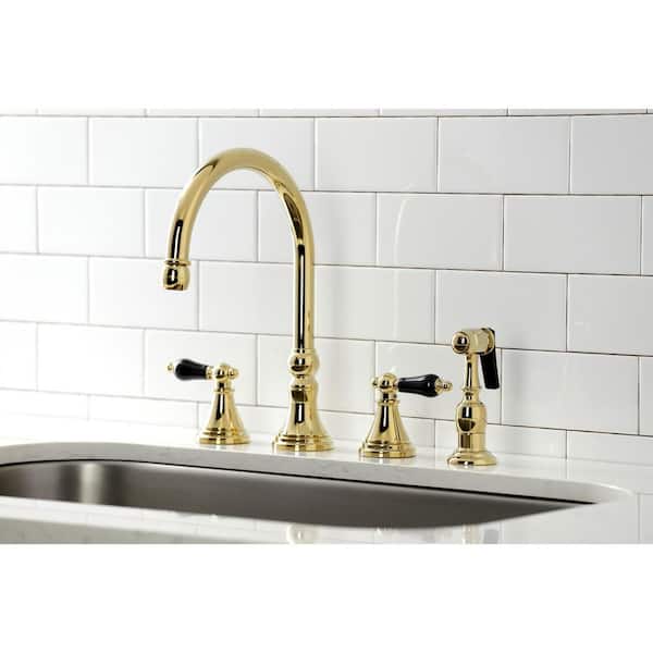 Duchess 2-Handle Kitchen Faucet with Side Sprayer in Polished Brass