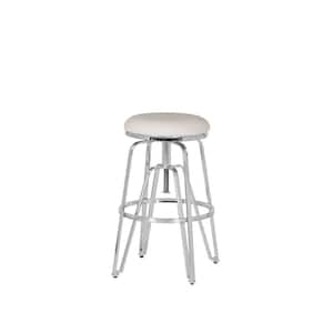 Justine 26.75-30.75 Silver Backless Metal frame Adjustable stool with White Faux Leather seat