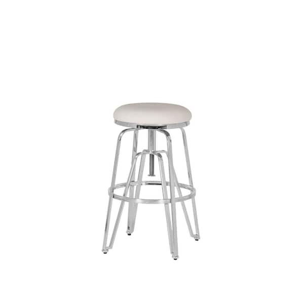 Linon Home Decor Justine 26.75 in Height Silver backless Metal Chrome Frame Adjustable White Faux Leather Seat