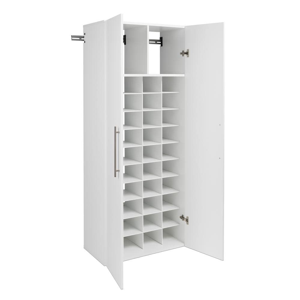 White Wall Mounted Shoe Storage Cabinet with Metal Handles