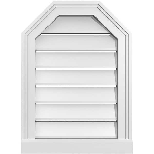 Ekena Millwork 16" x 22" Octagonal Top Surface Mount PVC Gable Vent: Functional with Brickmould Sill Frame