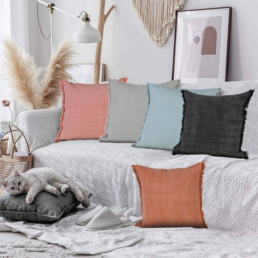 Adobe Brown Stonewash Cotton Fringe Throw Pillow