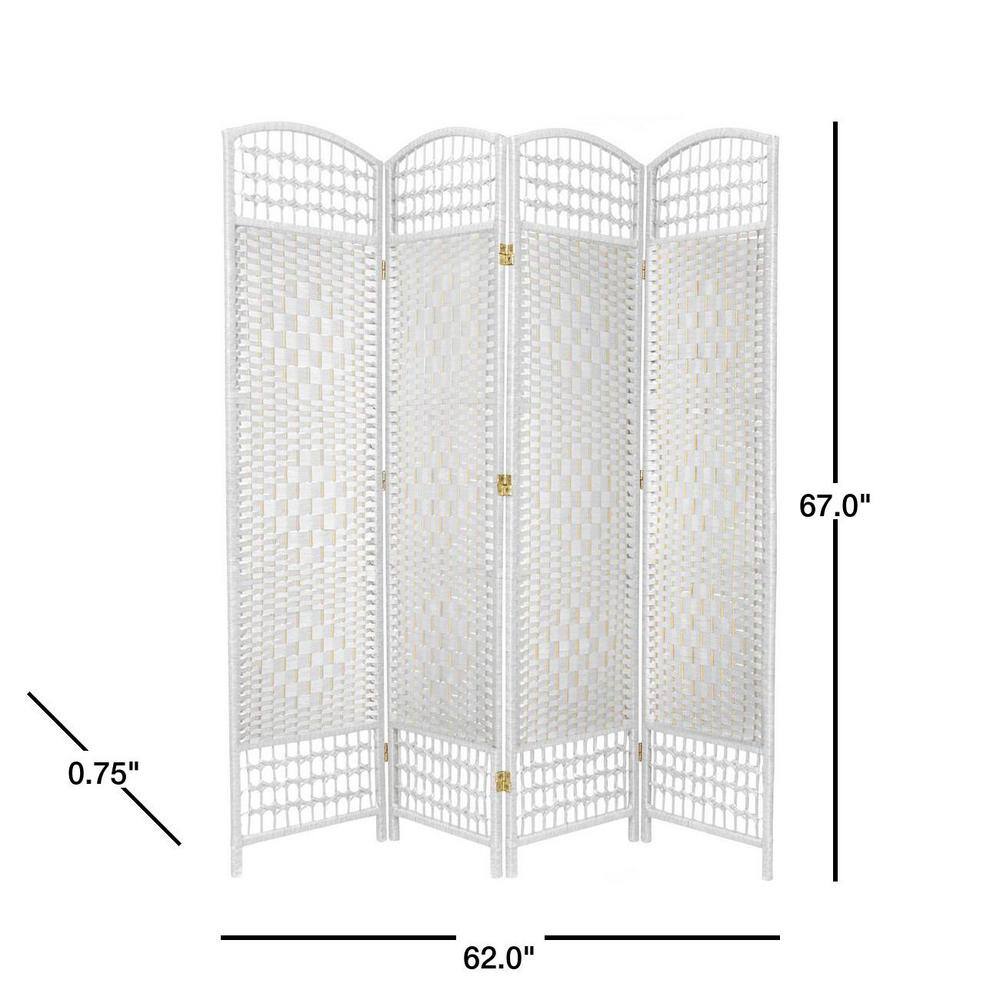 White 5 1/2 ft. Tall Fiber Weave 4-Panel Room Divider
