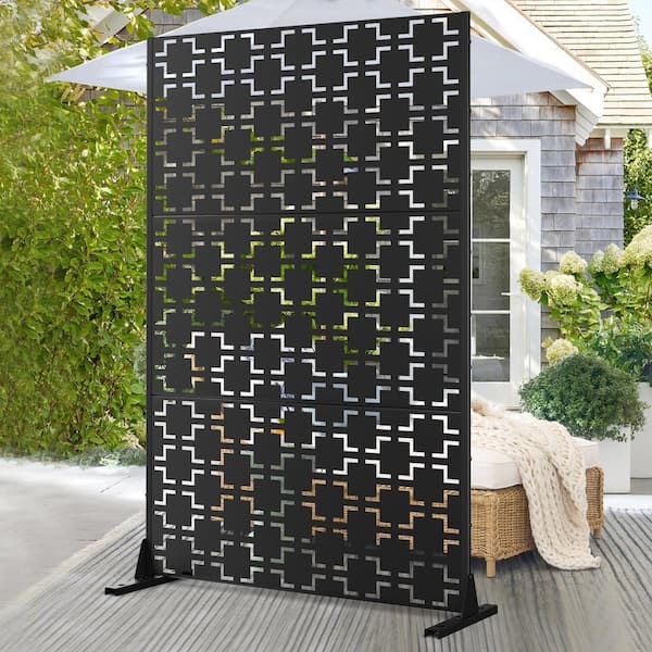Lirago 72 in. x 47 in. Outdoor Metal Privacy Screen Garden Fence in Square Pattern in Black