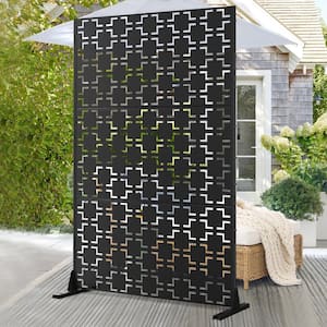 72 in. x 47 in. Outdoor Metal Privacy Screen Garden Fence in Square Pattern in Black